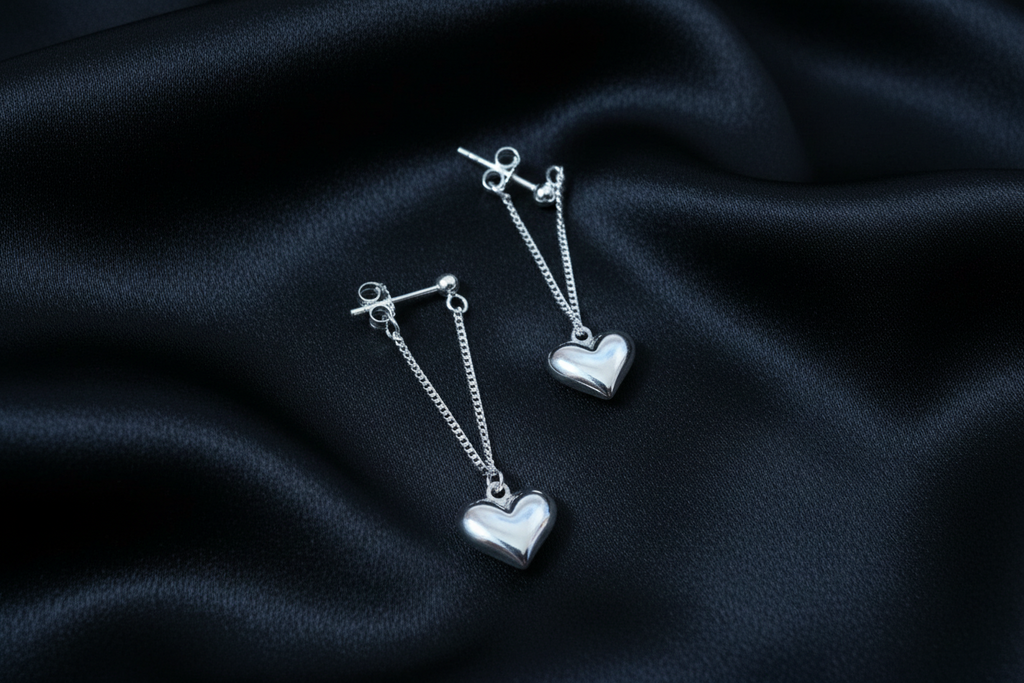 Heart & Chain Stud Dangle Earrings