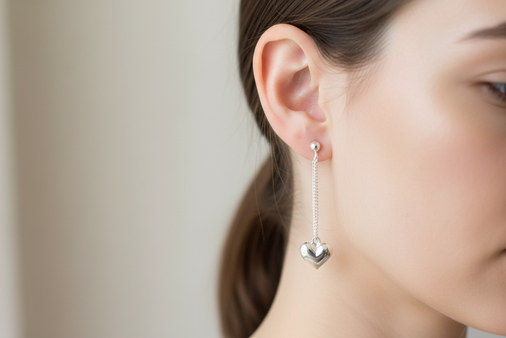 Heart & Chain Stud Dangle Earrings
