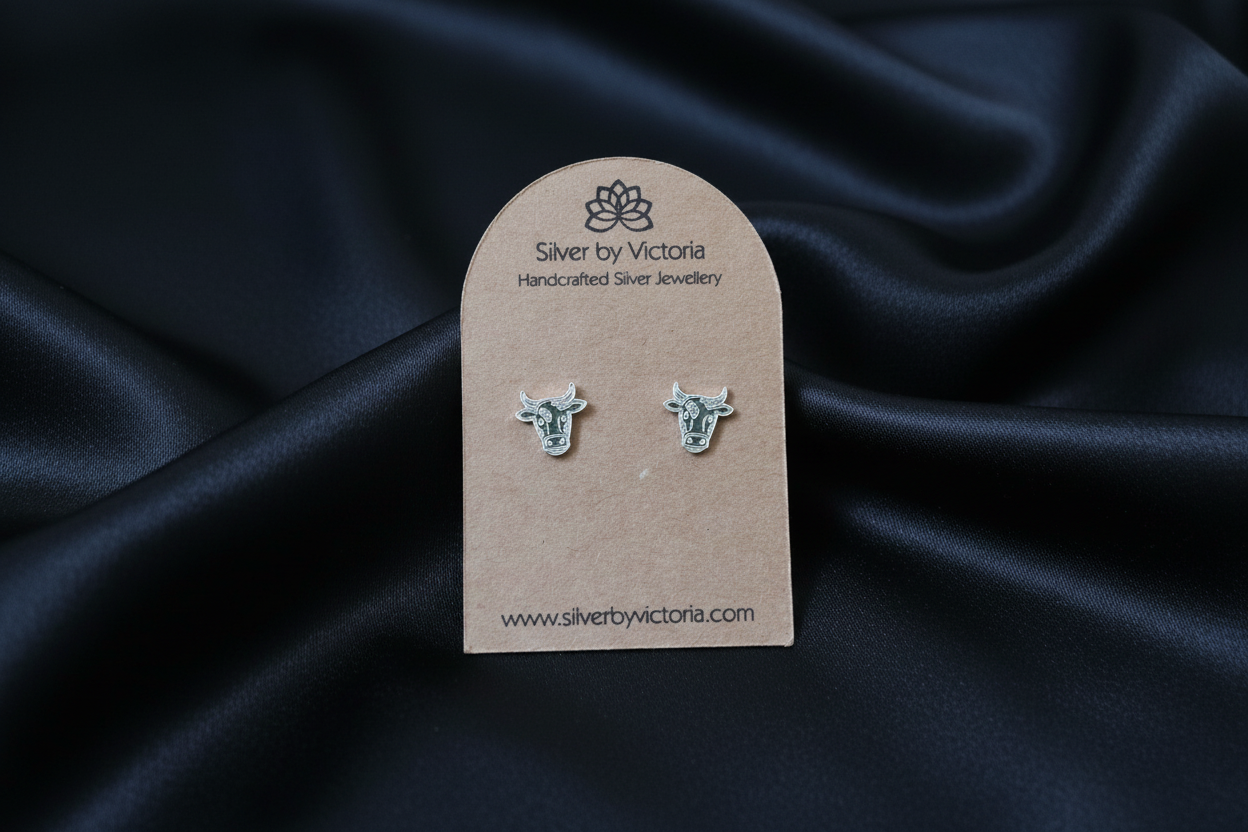 Friesian Cow Etched Stud Earrings