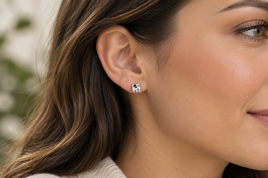 Domed Tiny Square Stud Earrings