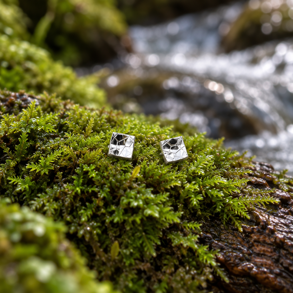 Domed Tiny Square Stud Earrings