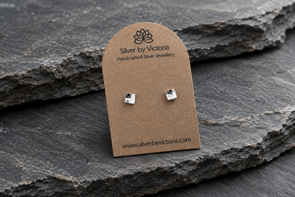 Domed Tiny Square Stud Earrings