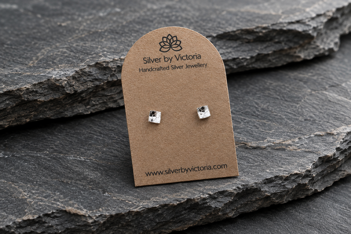 Domed Tiny Square Stud Earrings