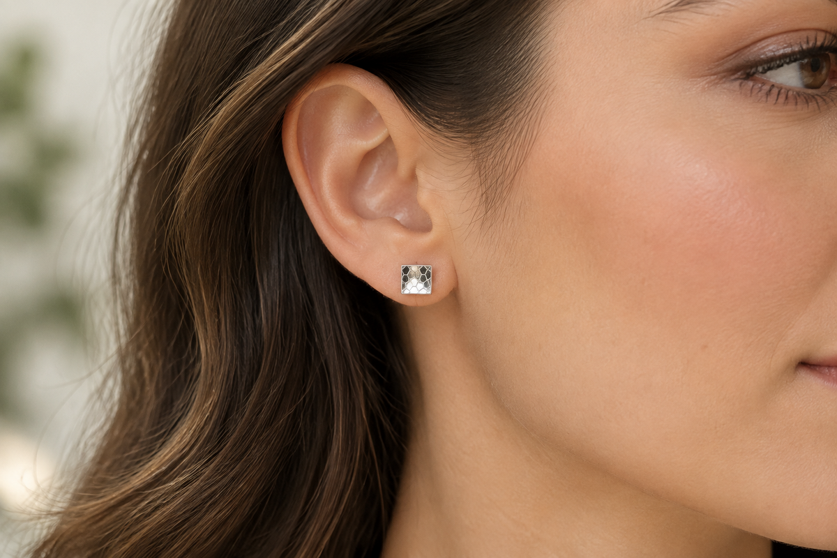 Domed Square Stud Earrings