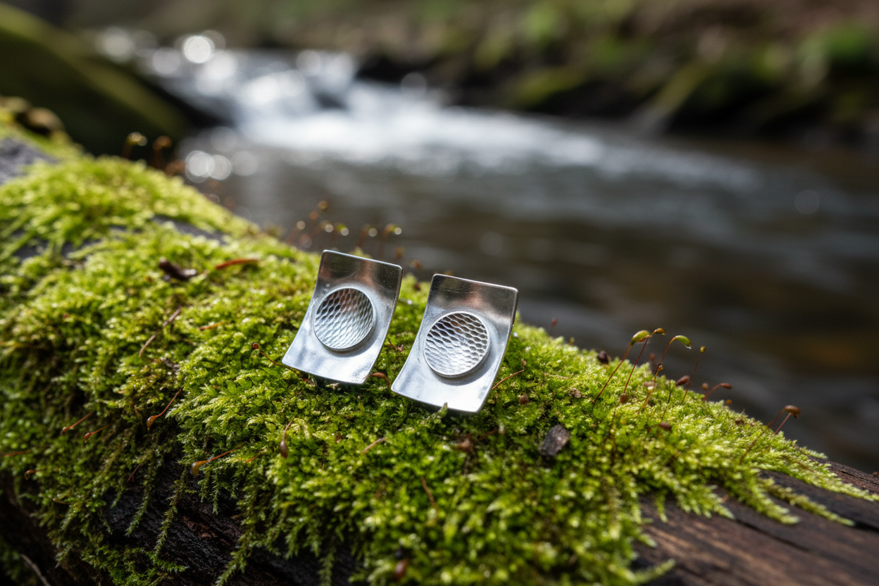 Vintage Rectangle Upcycled Stud Earrings