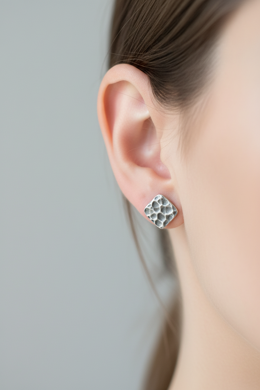 Hammered Square Stud Earrings