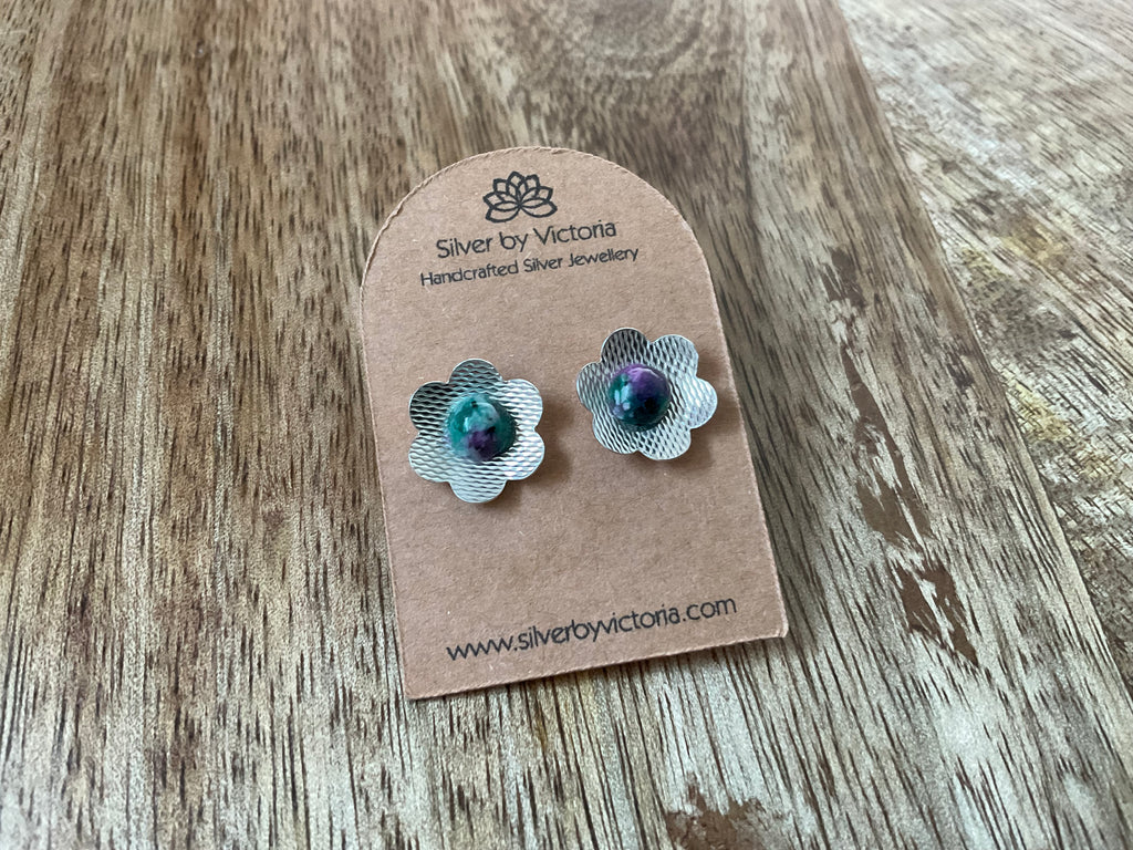 Ruby Fuchsite Upcycled Flower Stud Earrings