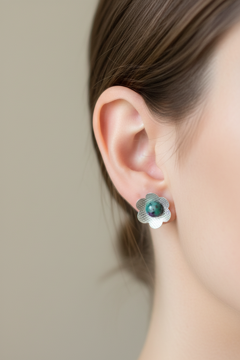 Ruby Fuchsite Upcycled Flower Stud Earrings