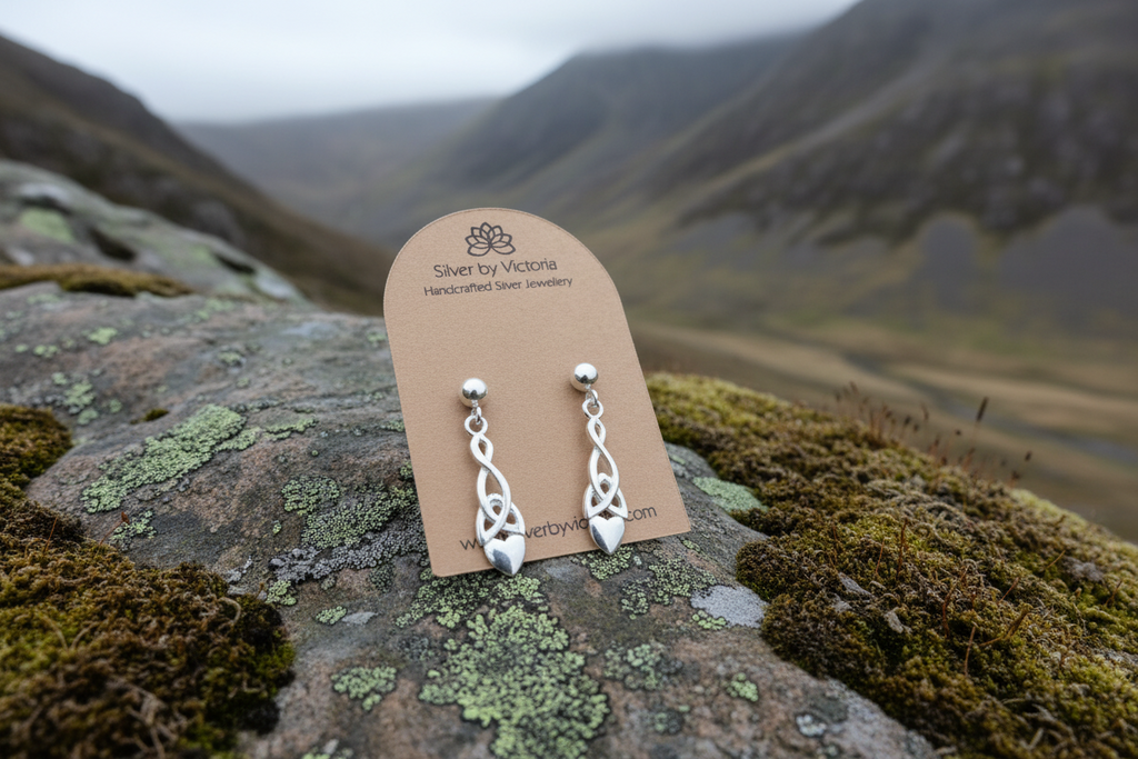Welsh Celtic Love Spoon Stud Dangle Earrings