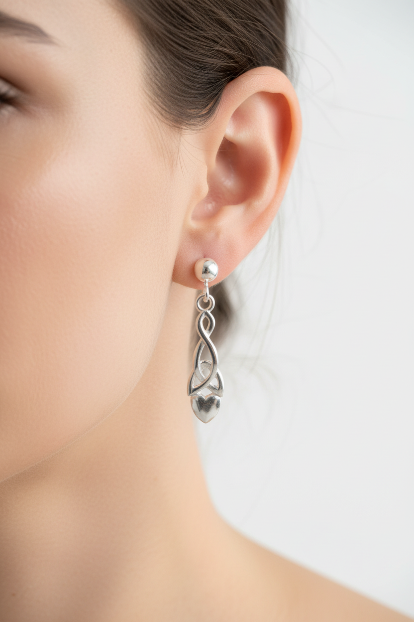 Welsh Celtic Love Spoon Stud Dangle Earrings