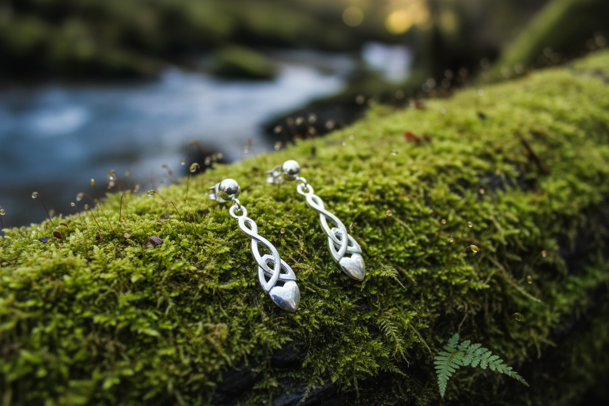 Welsh Celtic Love Spoon Stud Dangle Earrings