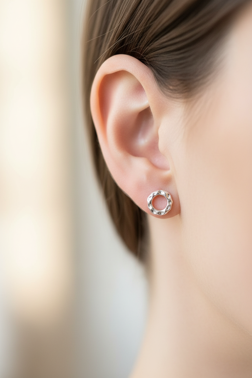 Hammered Circle Stud Earrings