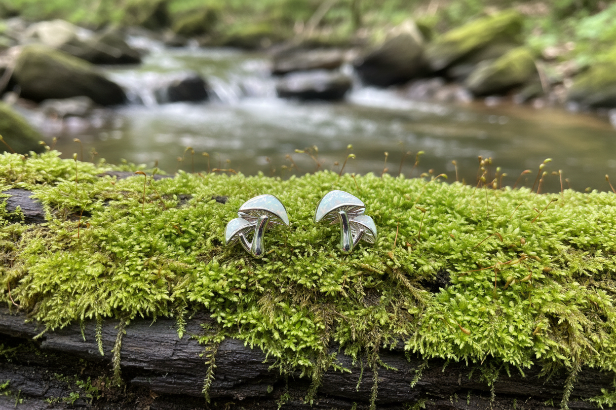 Opal Mushroom Gemstone Stud Earrings
