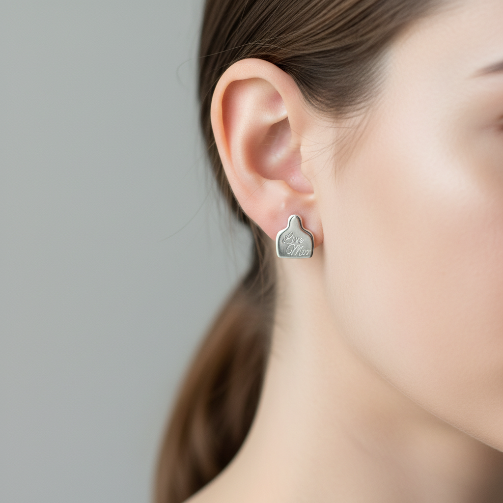 Love Moo Cow Tag Stud Earrings