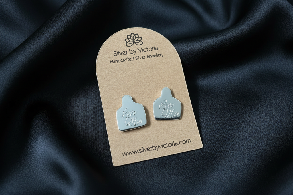 Love Moo Cow Tag Stud Earrings