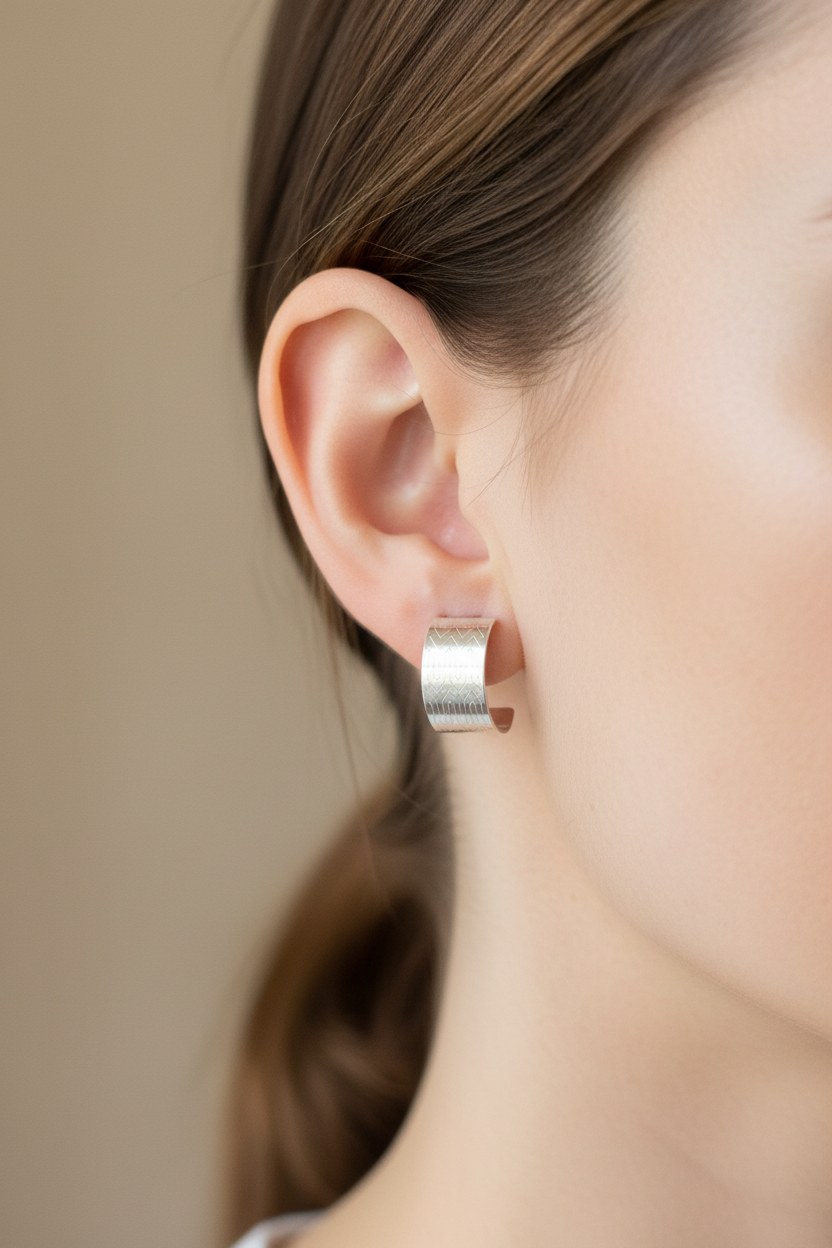 Geometric Pattern Hoop Stud Earrings