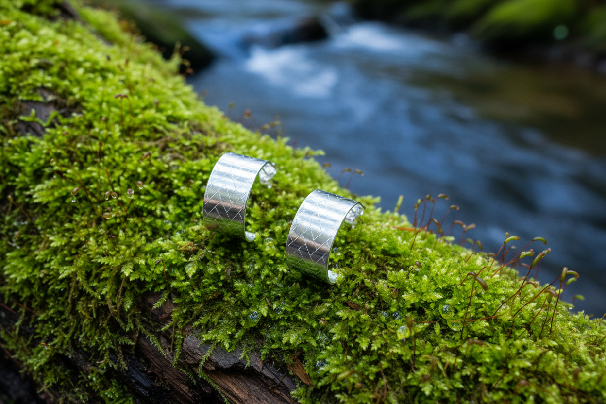 Etched Geometric Pattern Hoop Stud Earrings