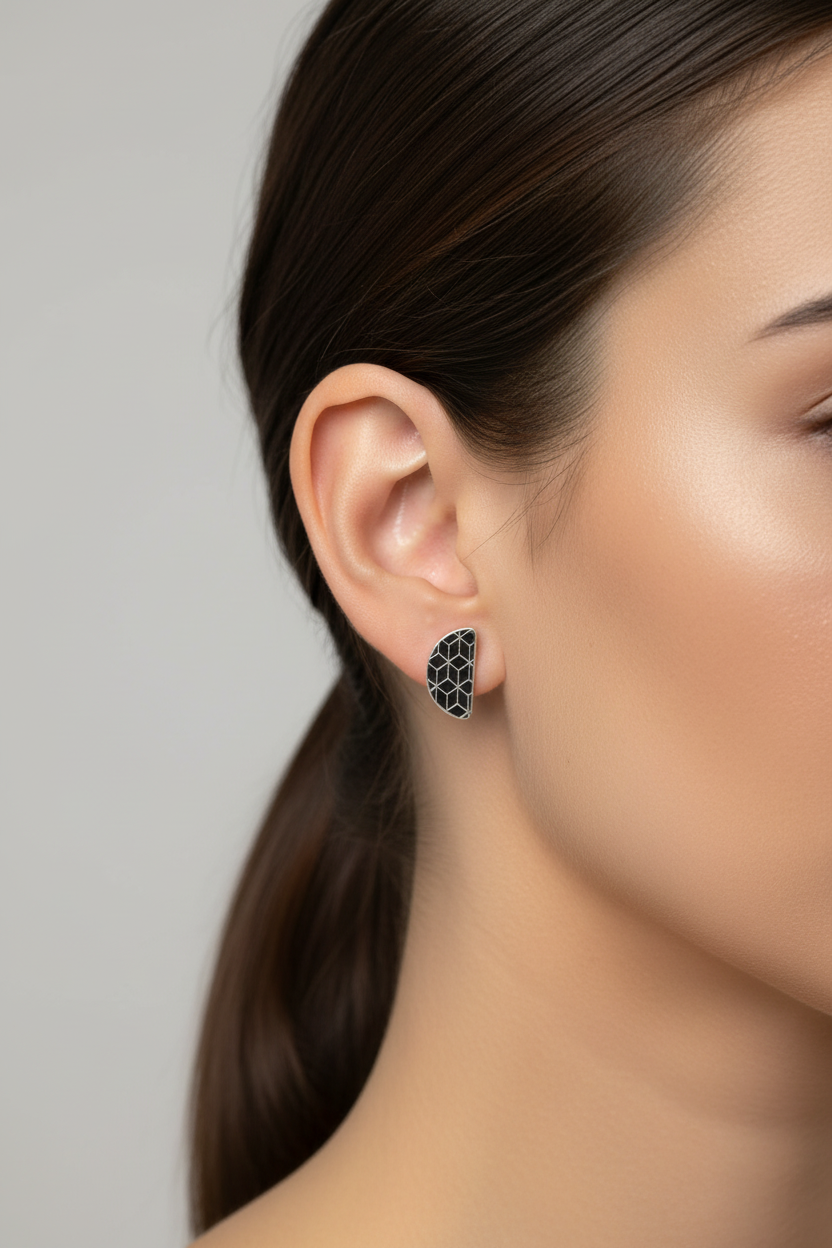 Semi Circle Textured Stud Earrings