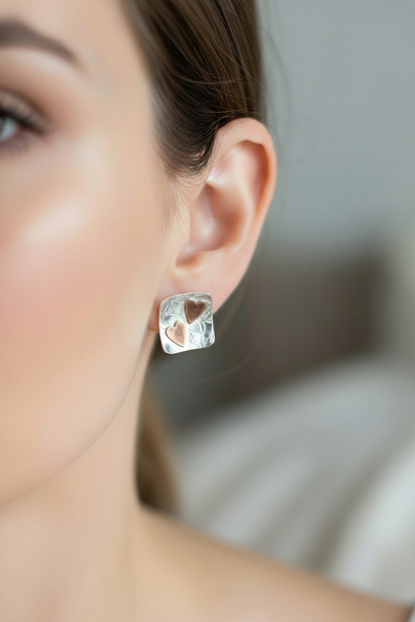 Square Heart Stud Earrings