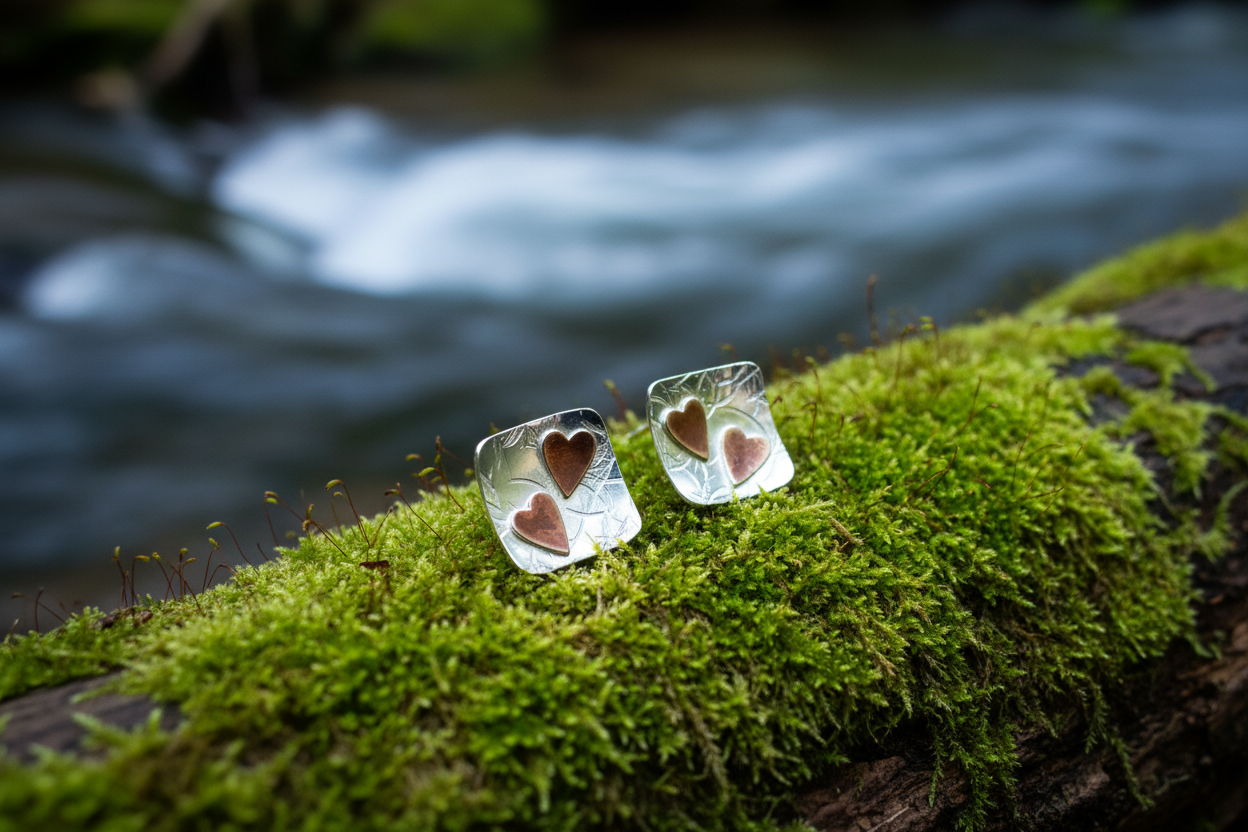 Square Heart Stud Earrings