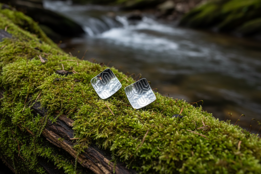 Square Etched Stud Earrings