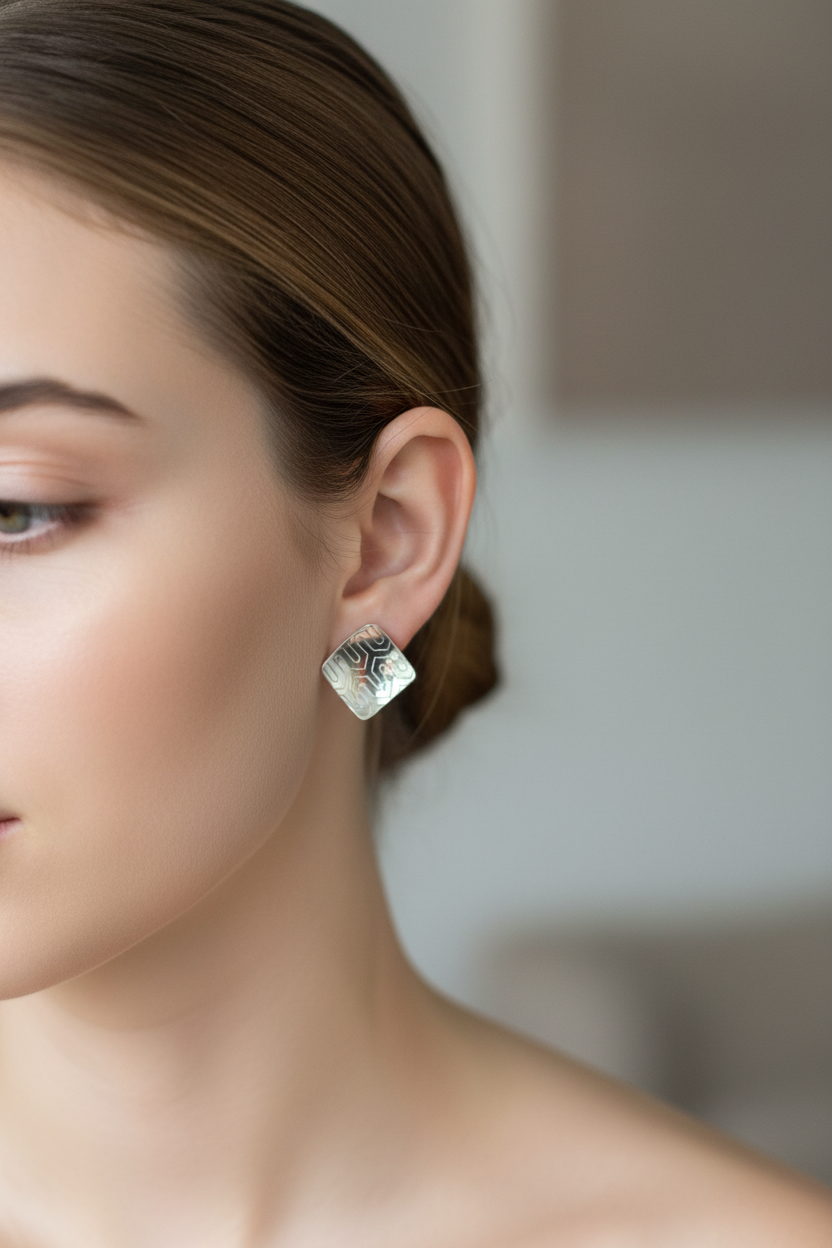 Square Etched Stud Earrings