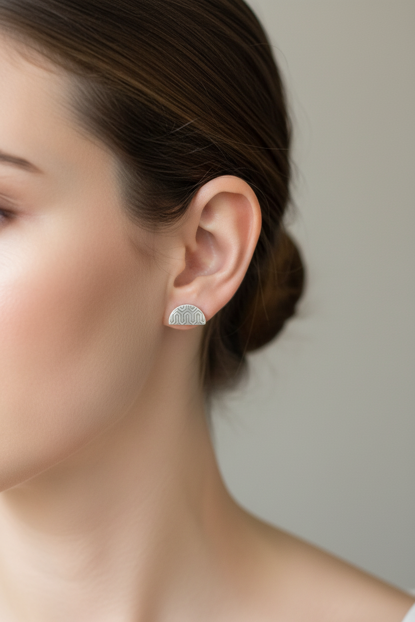 Semi Circle Textured Stud Earrings
