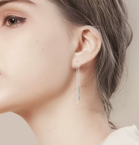 Blue Opal Threader Earrings