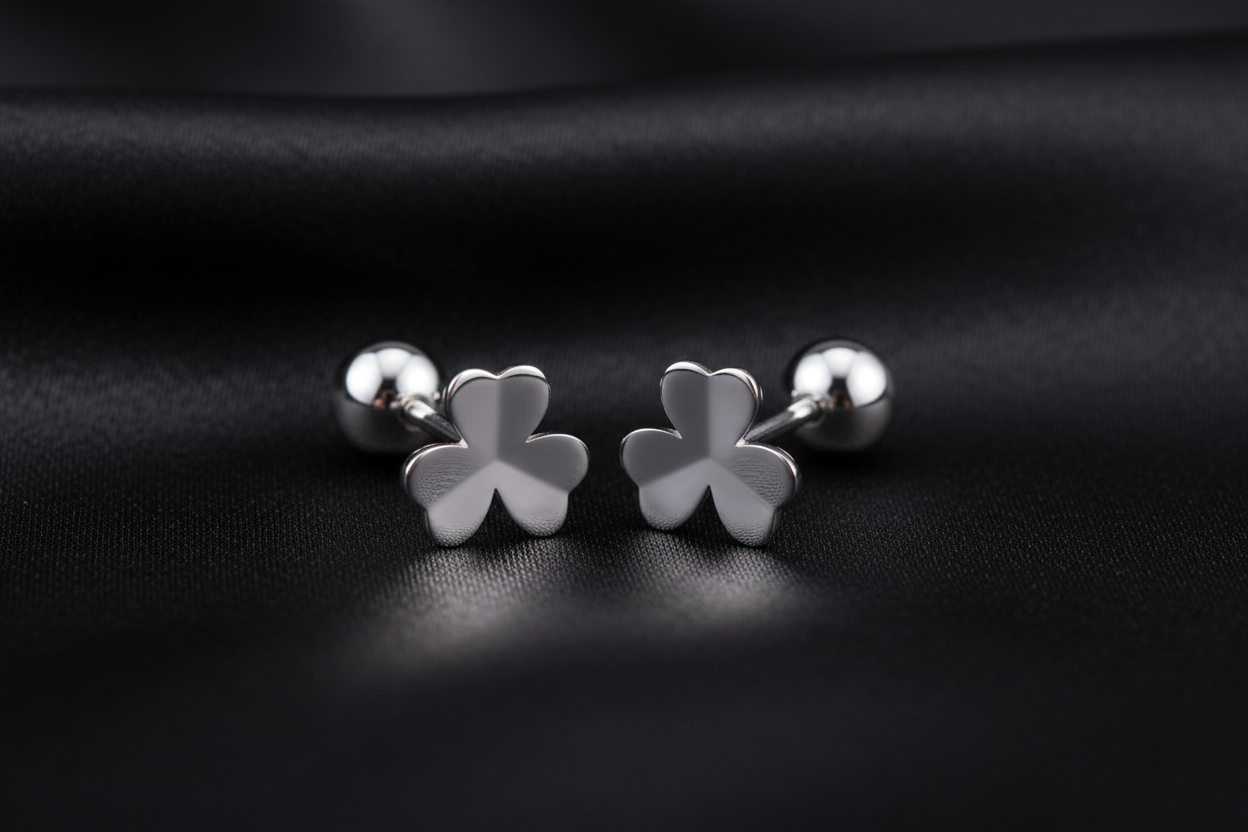 Four Leaf Clover Screw Back Stud Earrings