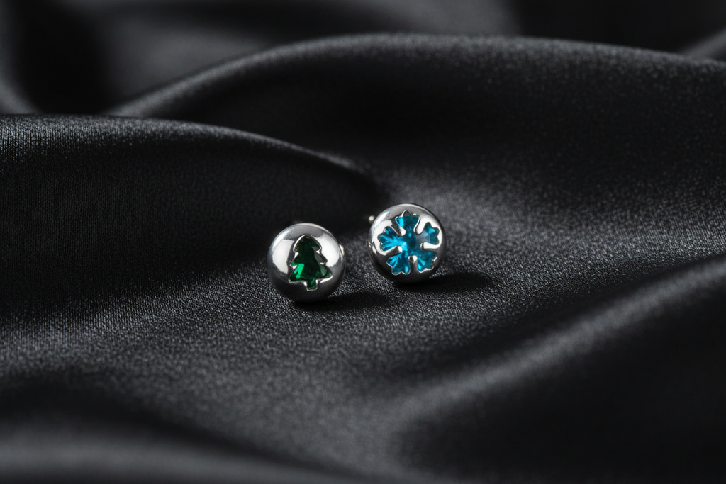 Christmas Tree & Snowflake Stud Earrings