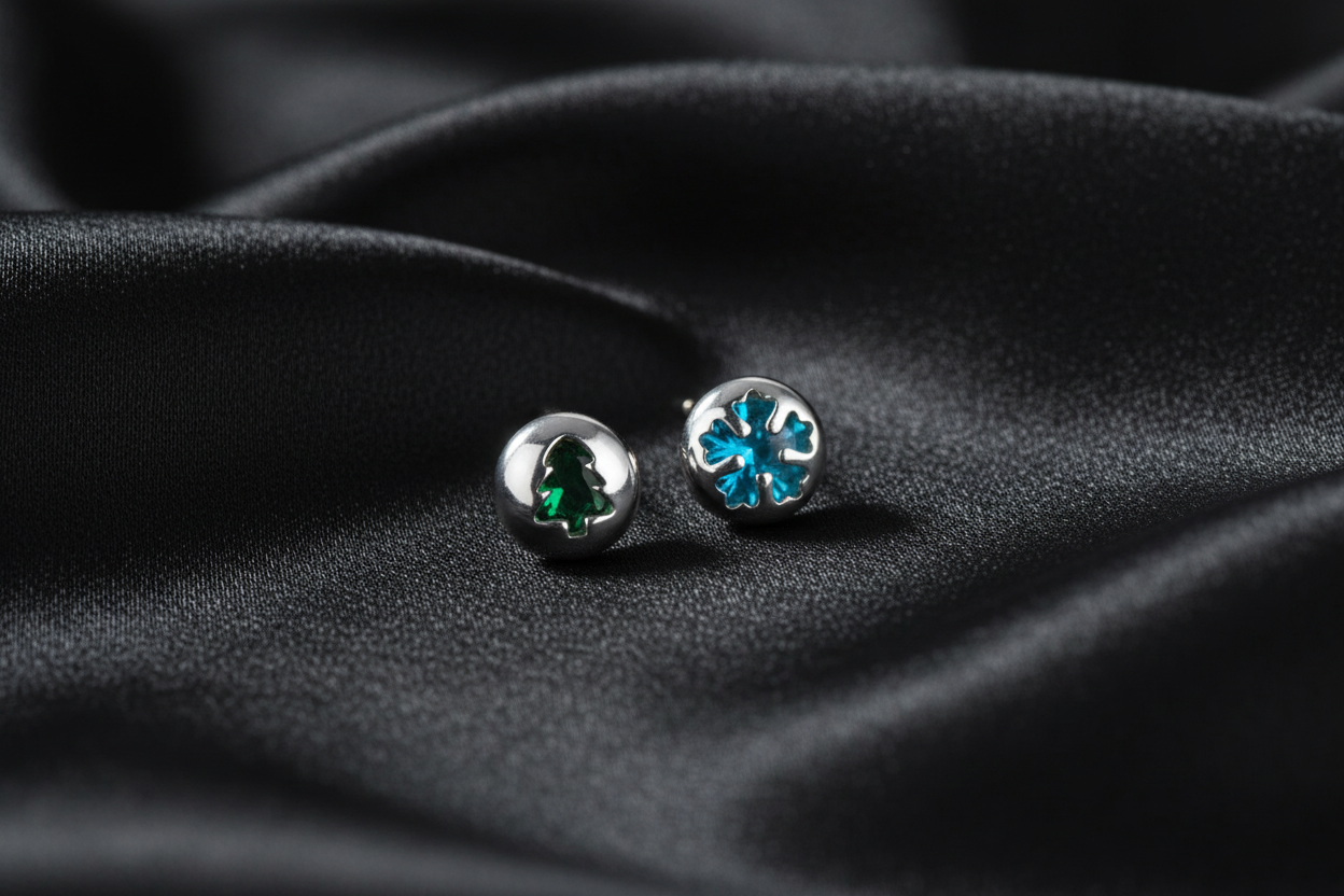 Christmas Tree & Snowflake Stud Earrings