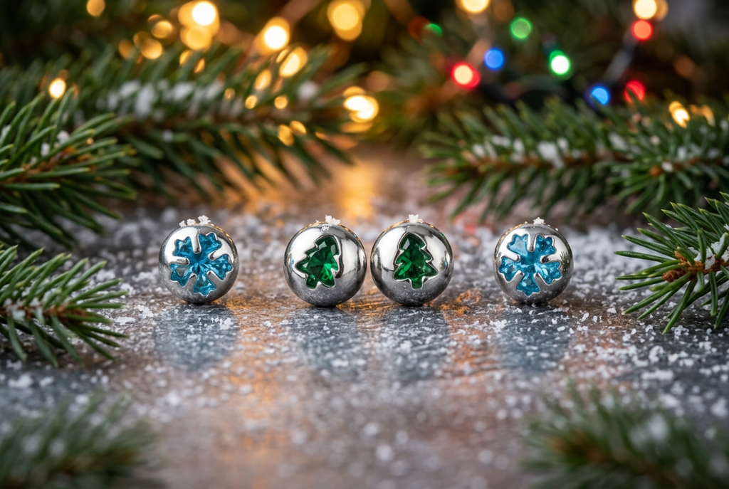 Christmas Tree & Snowflake Stud Earrings
