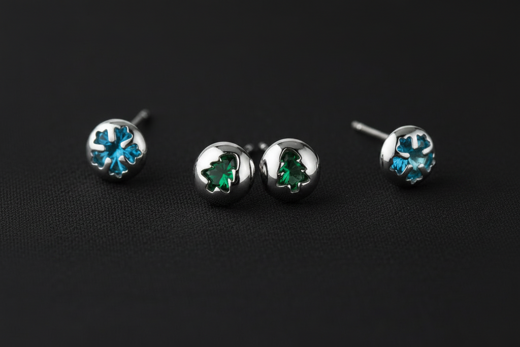 Christmas Tree & Snowflake Stud Earrings
