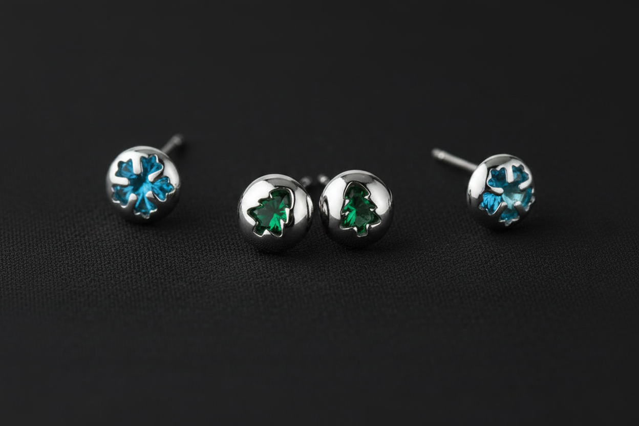 Christmas Tree & Snowflake Stud Earrings