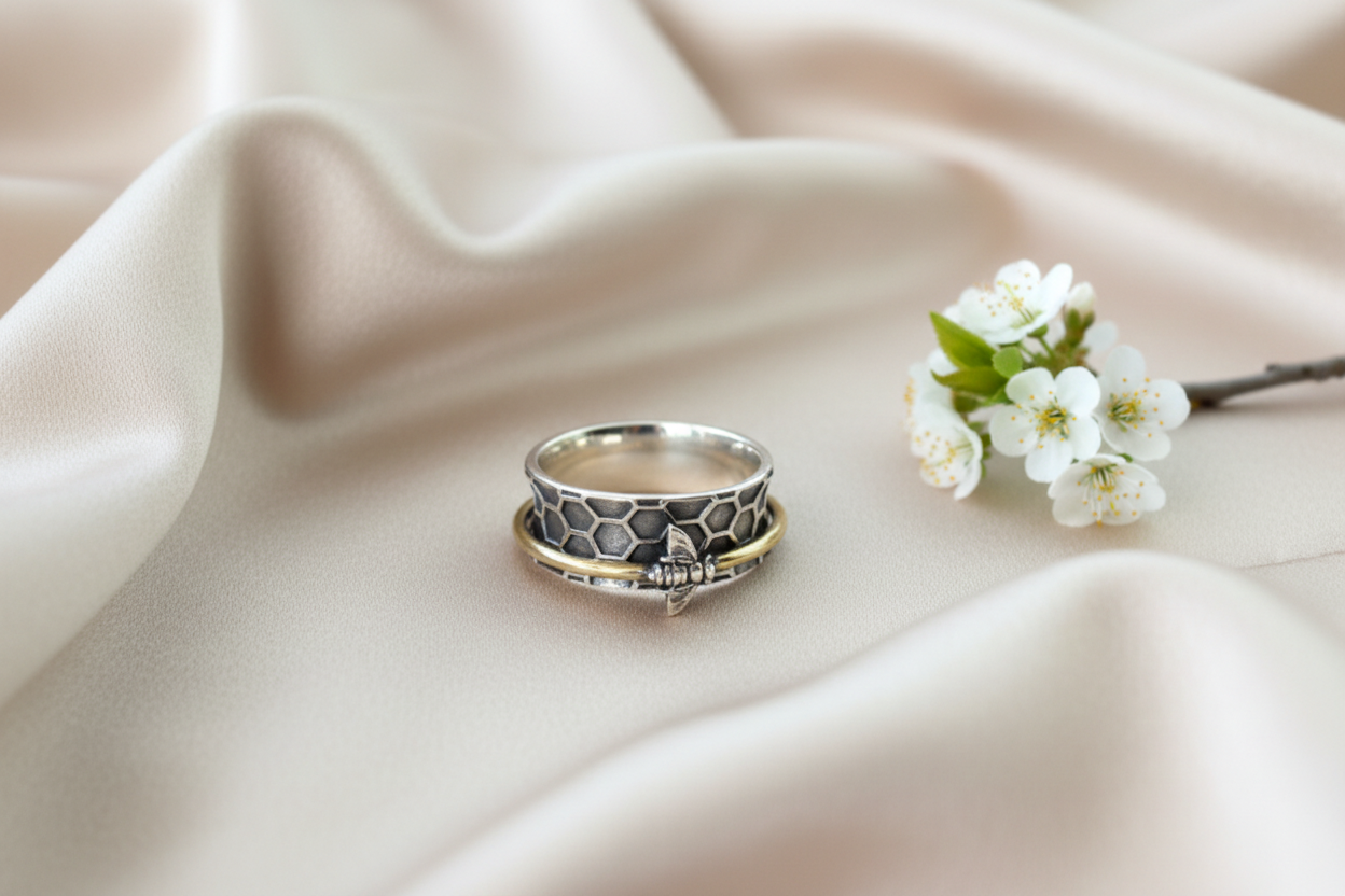Bee Honeycomb Spinner Ring
