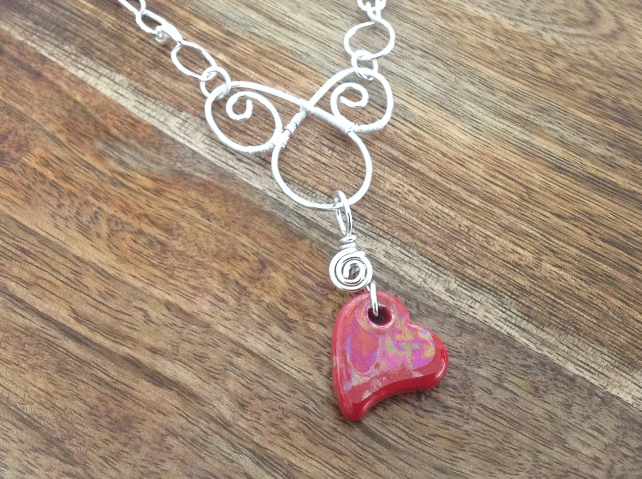 Ceramic Heart Interlocking Necklace - Click Image to Close