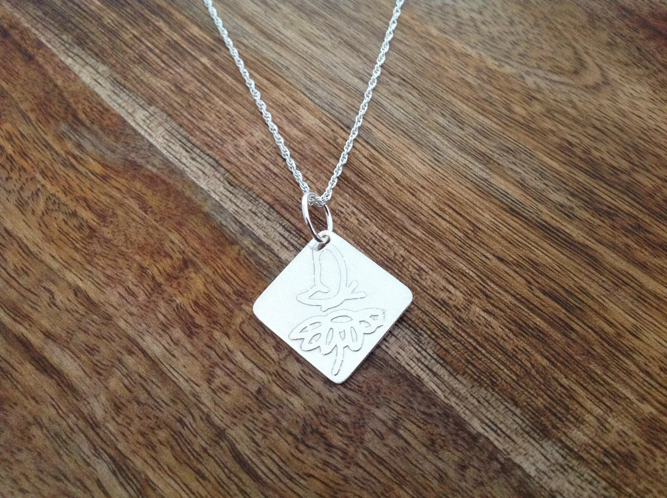 Etched Butterfly Pendant and Chain